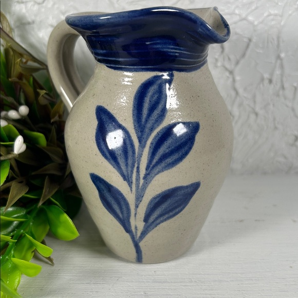 Williamsburg Salt Glazed mini Pitcher Stamped Dated Blue Leaf Salt Glazed Finish - Picture 7 of 14